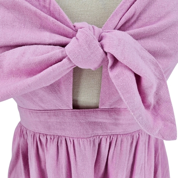 Old Navy Fit Flare Dress Linen Pink Sleeveless Smocked Tie Knot Keyhole Small - Picture 3 of 9